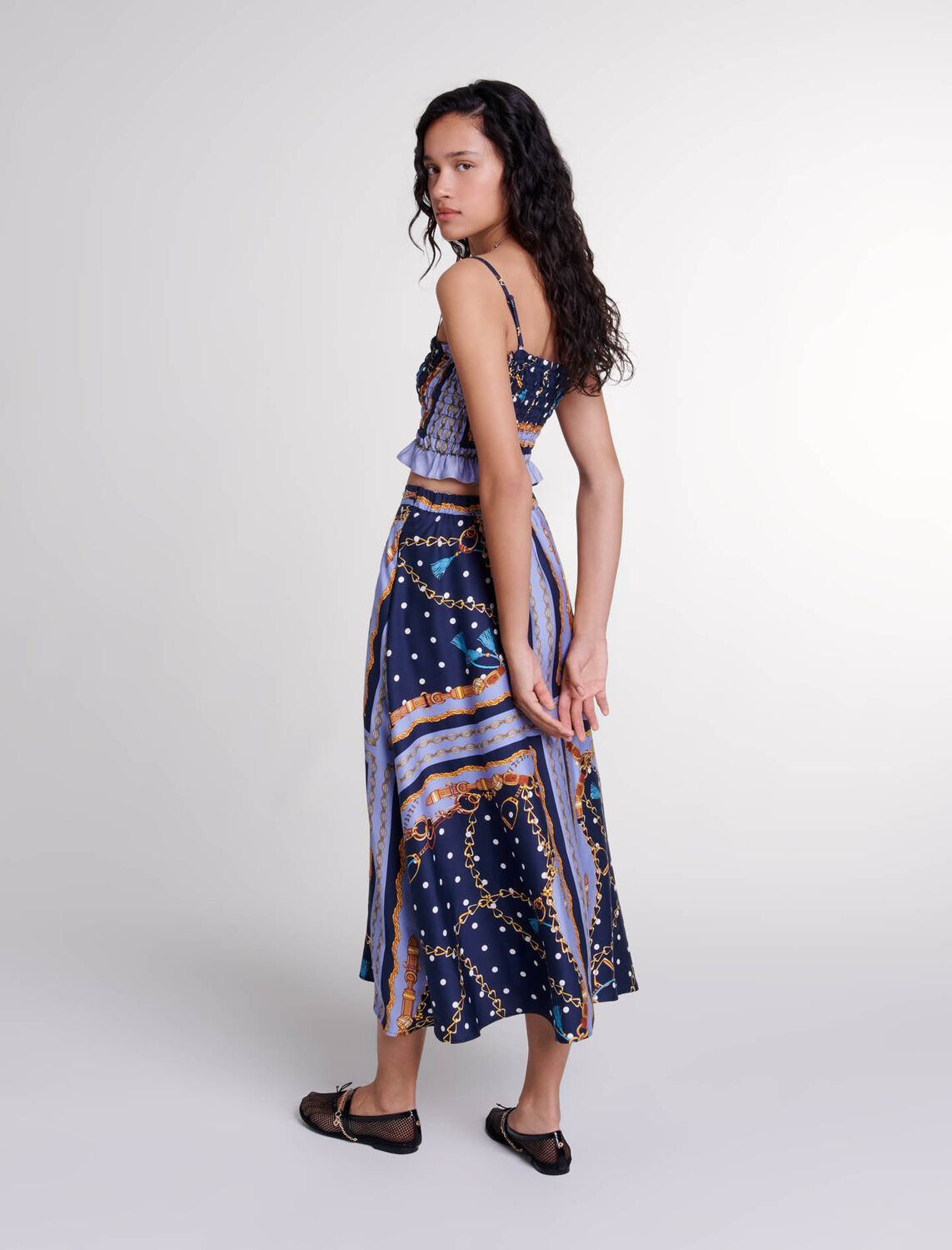 Satin-effect patterned short skirt - Fall-Winter Collection - MAJE
