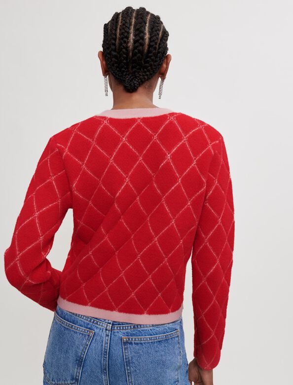 格纹提花针织开衫 : Sweaters & Cardigans 顏色 红色/RED