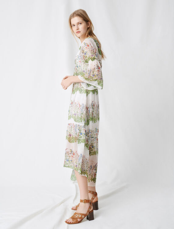 Printed silk long dress - Dresses - MAJE