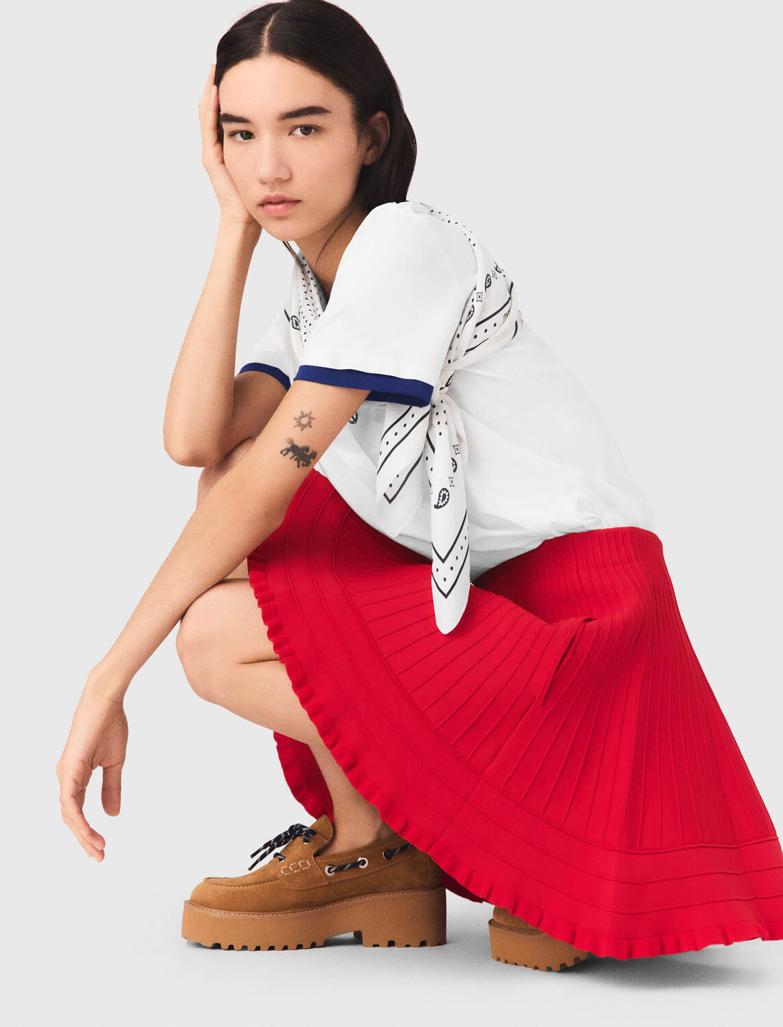 Compact knit short skirt : Skirts & Shorts color Red