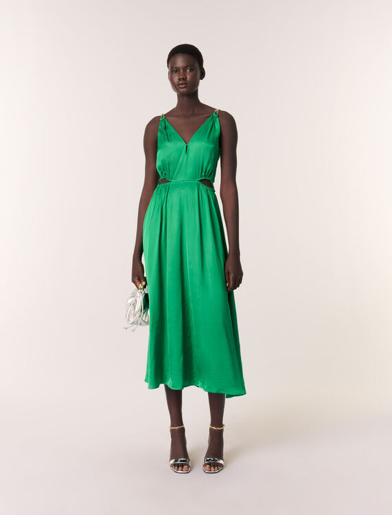 Satin-look maxi dress : Dresses color Green