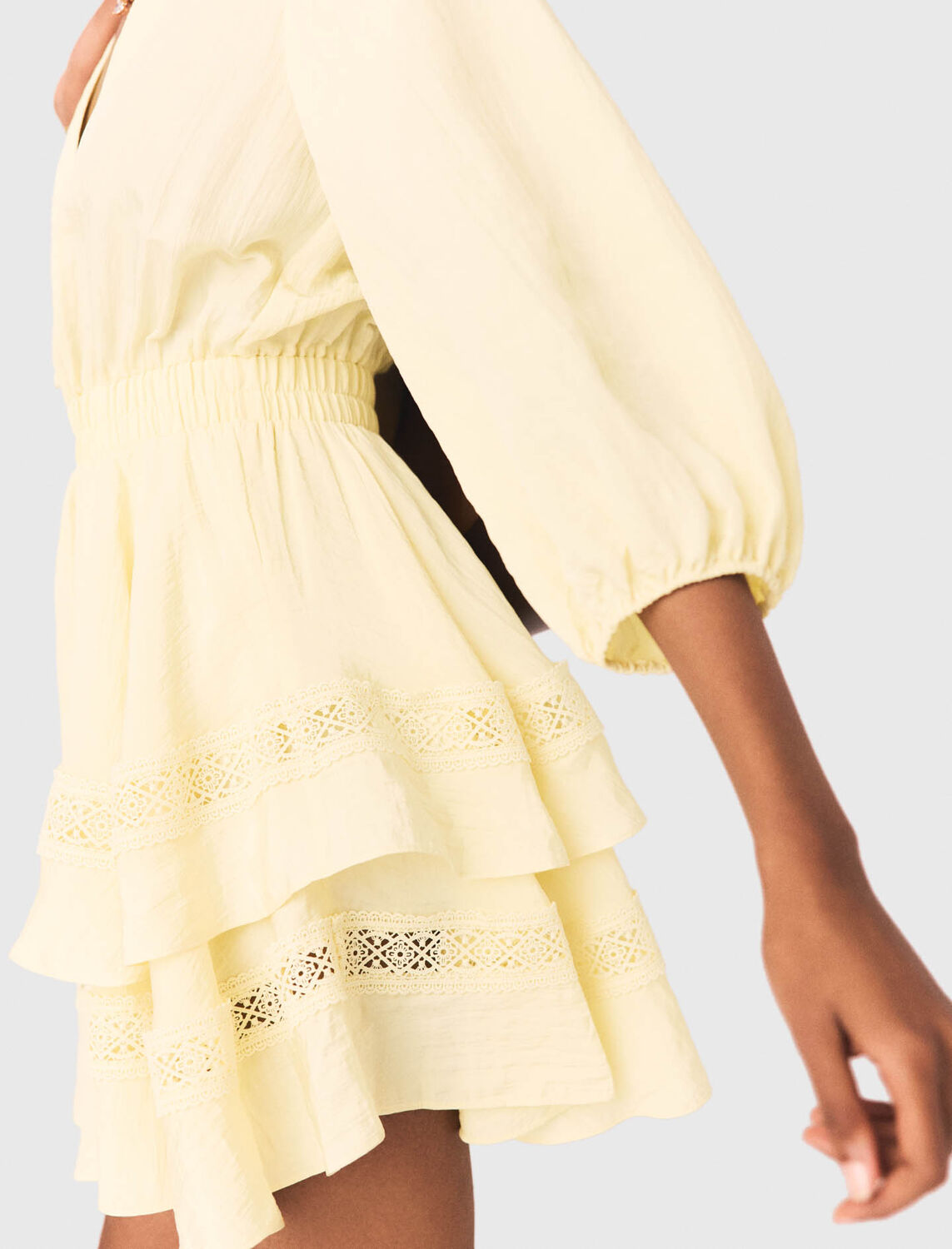Short ruffled dress : Dresses color Pale Yellow