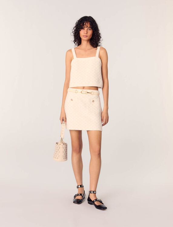 Tweed-effect knitted skirt : Skirts & Shorts color Ecru