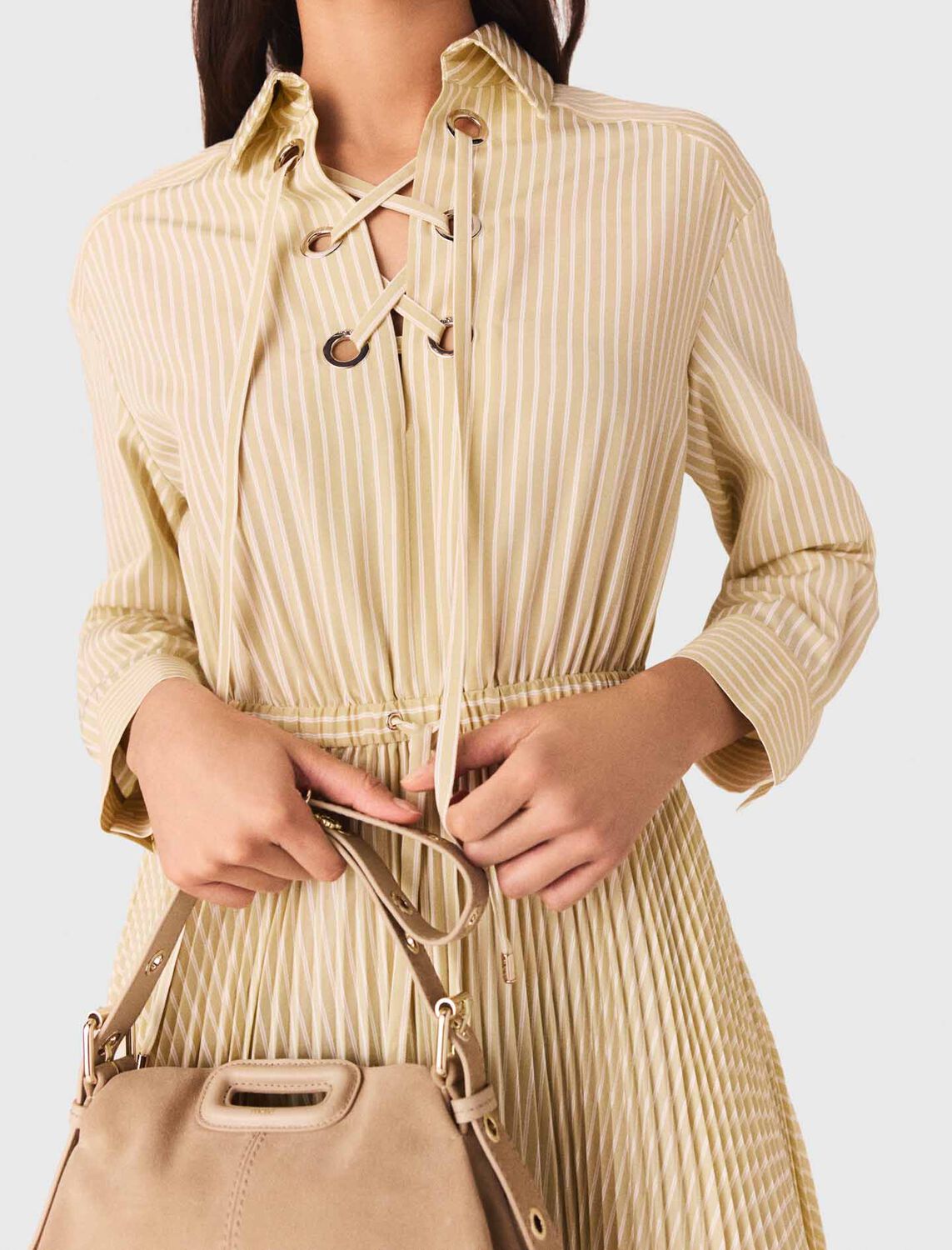 Eyelet pleated maxi dress : Dresses color Pale Yellow