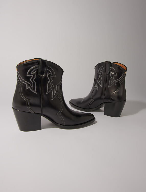 Leather cowboy ankle boots - Fall-Winter Collection - MAJE