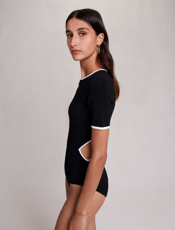 Openwork knit bodysuit : T-Shirts color Black