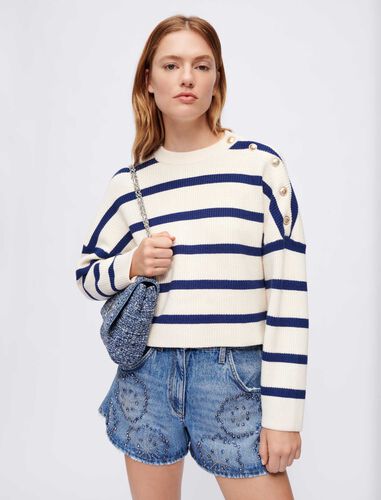 Breton-style striped pullover : Sweaters & Cardigans color Ecru/Navy Blue