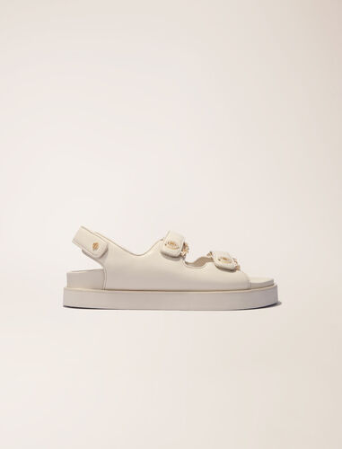 Flat leather sandals : Sling-Back & Sandals color Black