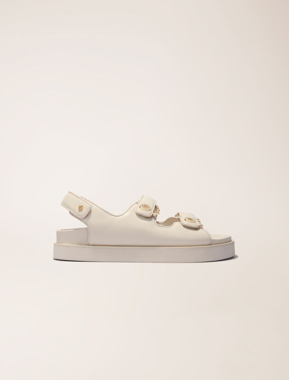 Flat leather sandals : Sling-Back & Sandals color Black