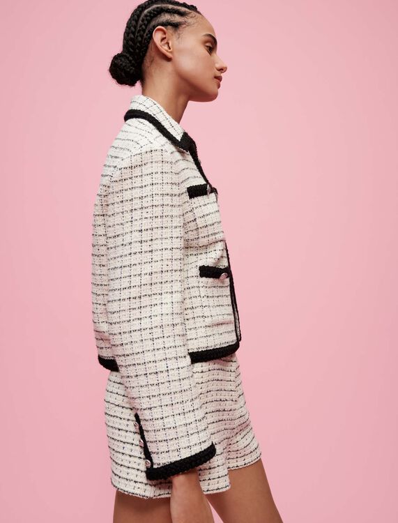 Marl tweed jacket with checked motifs -  - MAJE