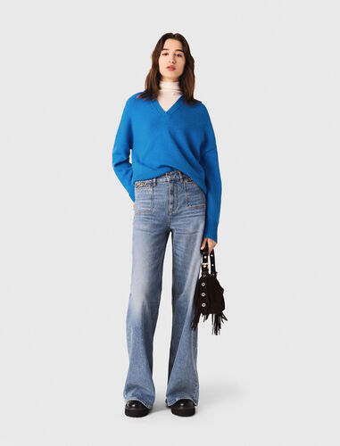 Open polo collar cardigan : Sweaters & Cardigans color Turquoise