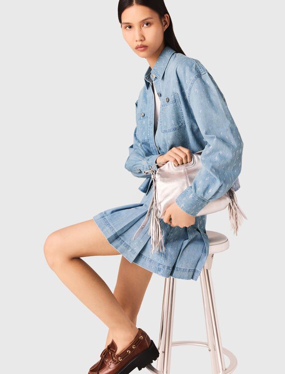 Short rhinestone denim shirt - Shirts - MAJE