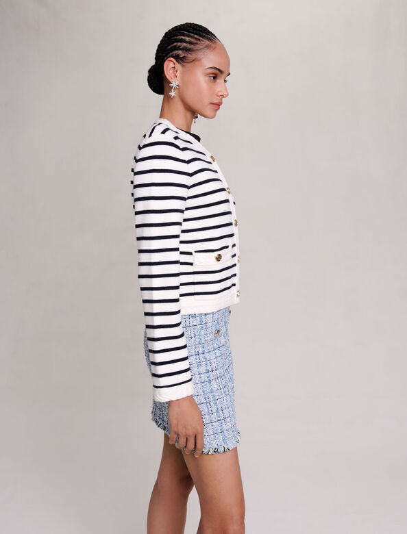Striped knit cardigan : Sweaters & Cardigans color Navy / Ecru