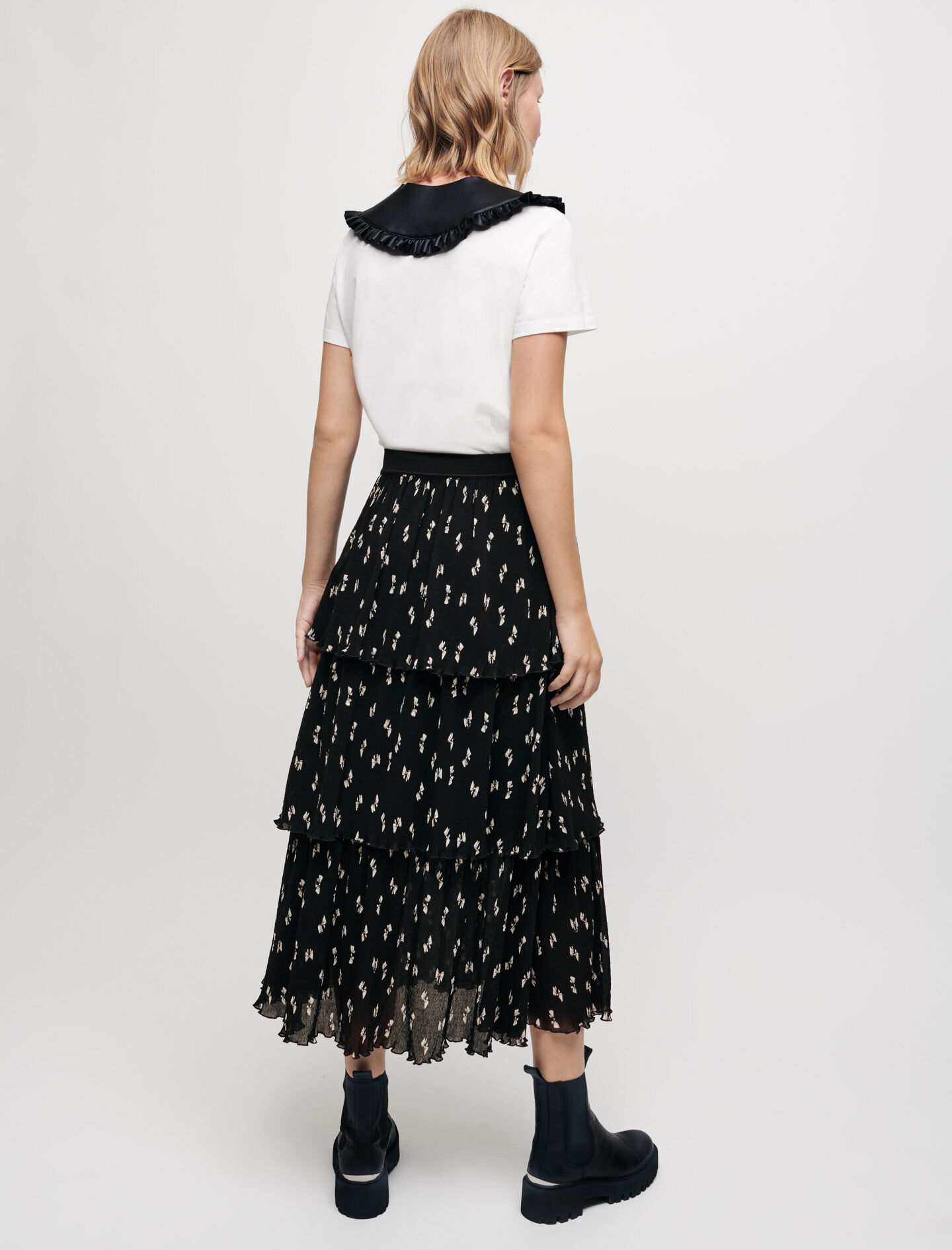 maje printed dress with pleated skirt