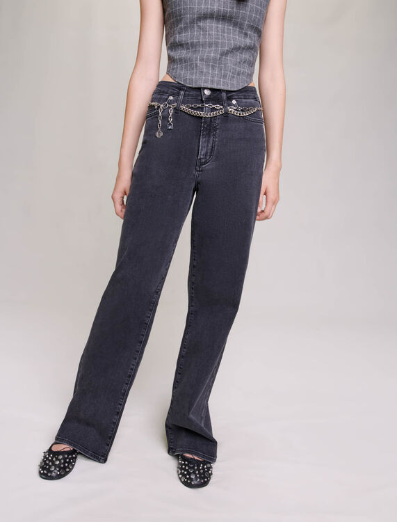 Black baggy jeans with belt -  - MAJE