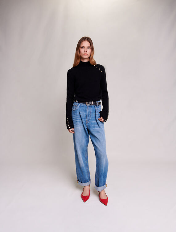 Cashmere jumper with gold snap buttons : 30% Off color Black