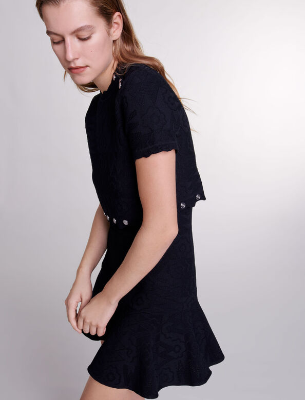 Trompe l'œil knit mini dress : Dresses color Black