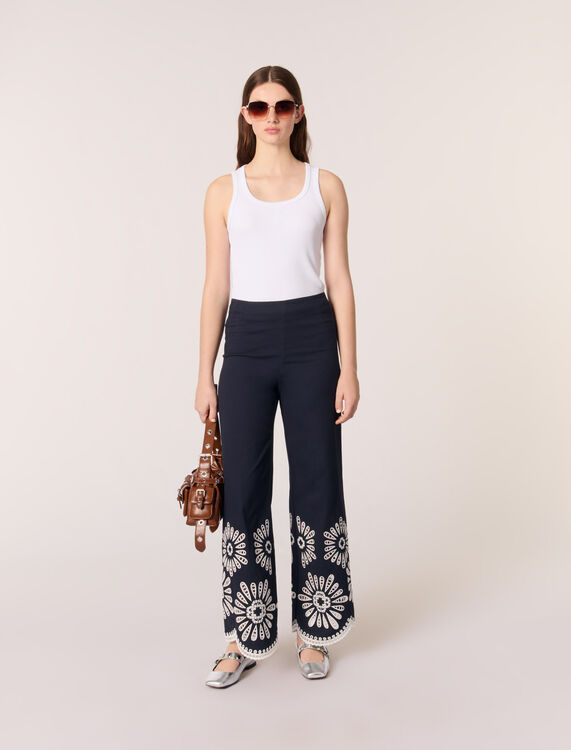 Trousers with crochet detail : Trousers & Jeans color Navy