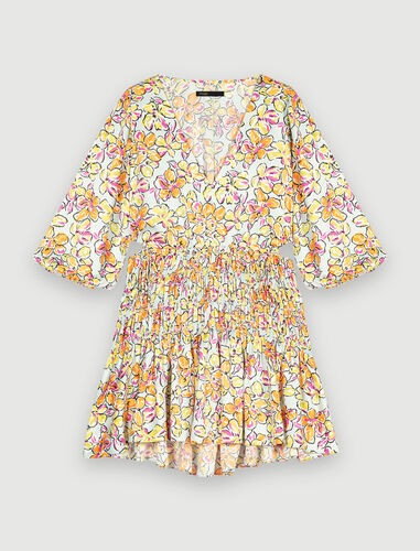 Short floral printed dress : Dresses color Orange blue hibiscus