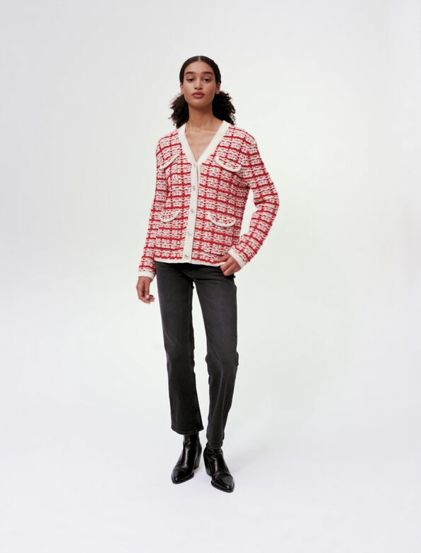 Two-tone tweed-effect knit cardigan : Cardigans & Sweaters color 