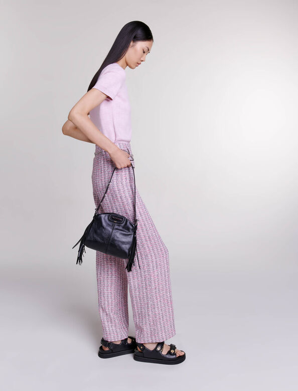 Wide-leg tweed trousers : View All color pink