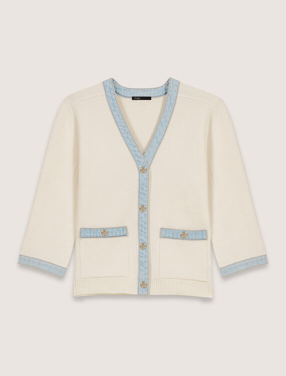 Long cardigan with denim details - Sweaters & Cardigans - MAJE