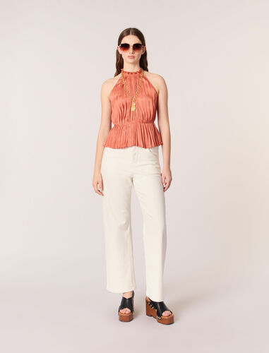 Sleeveless pleated top : Tops color Terracota