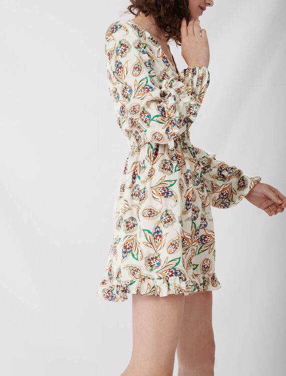 Printed silk dress with ruffles - Dresses - MAJE