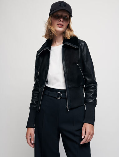 罗纹羊皮皮夹克 : Coats & Jackets 顏色 黑色/BLACK