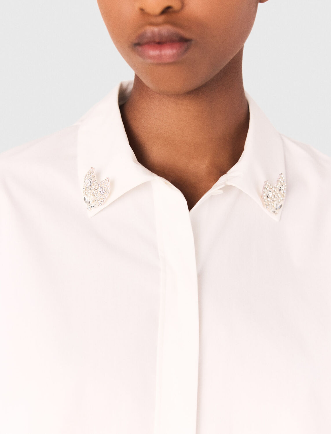Cropped shirt with jewel detail : Shirts color White