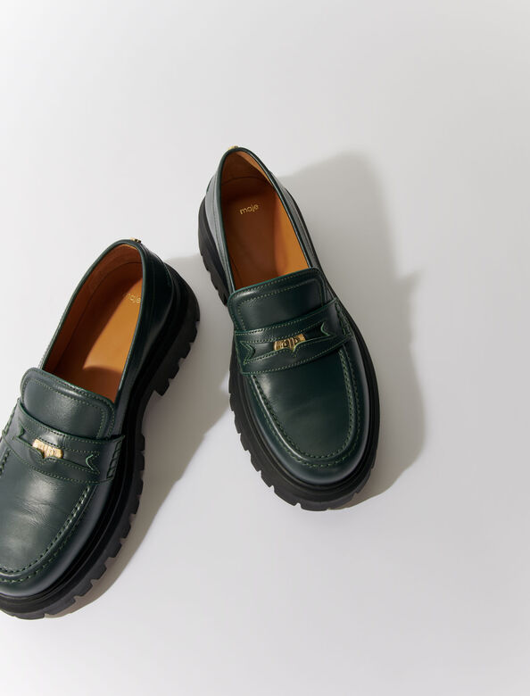 Leather platform loafers : Sling-Back & Sandals color Bottle Green