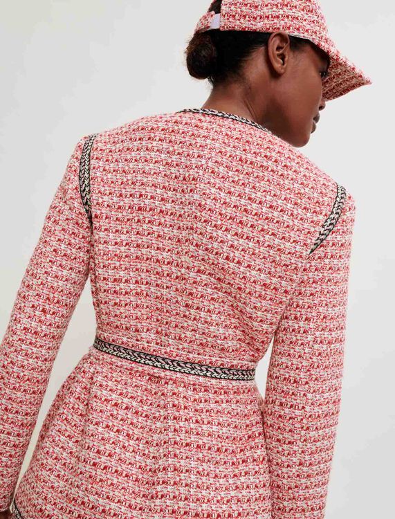 Ethnic trim tweed jacket : Blazers color pink