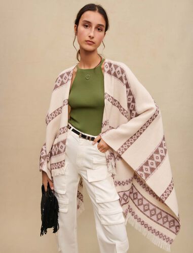 Beige striped poncho : Other Accessories color Ecru