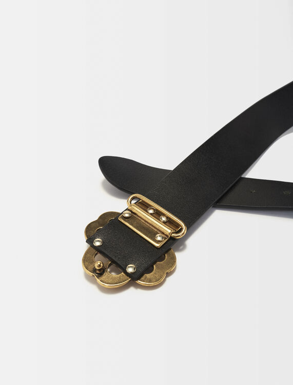 Leather belt with Clover logo - Spring-Summer 25 Collection - MAJE