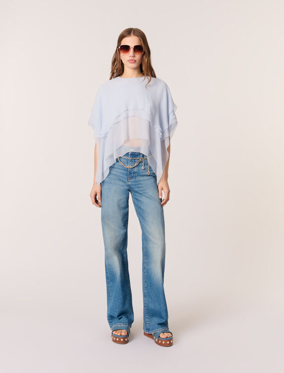 Ruffled chiffon top : Tops color Blue Sky