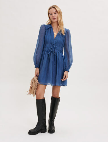 泡泡袖A字连衣裙 : Dresses 顏色 蓝色/BLUE