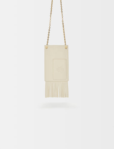 Leather fringe phone bag : Other Accessories color Vanilla Ecru