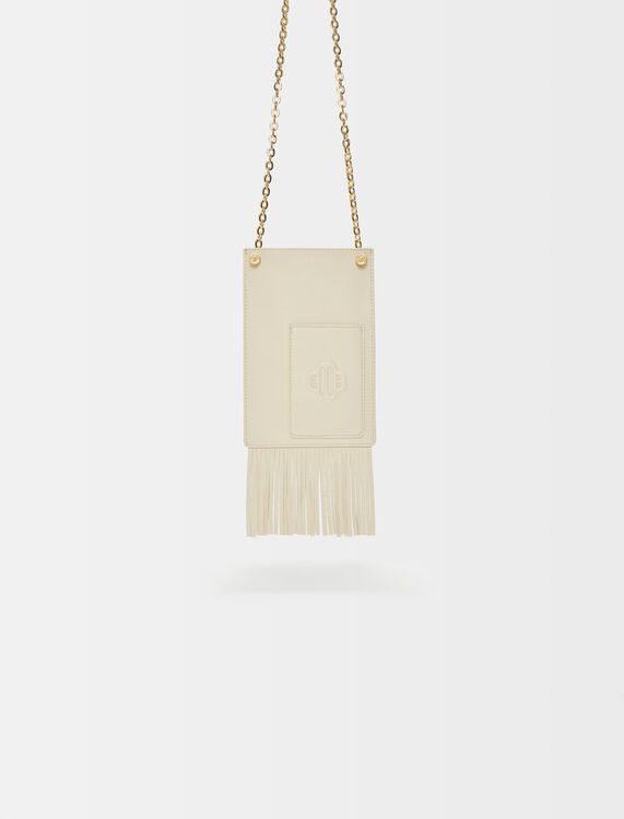 Leather phone bag with fringing -  - MAJE