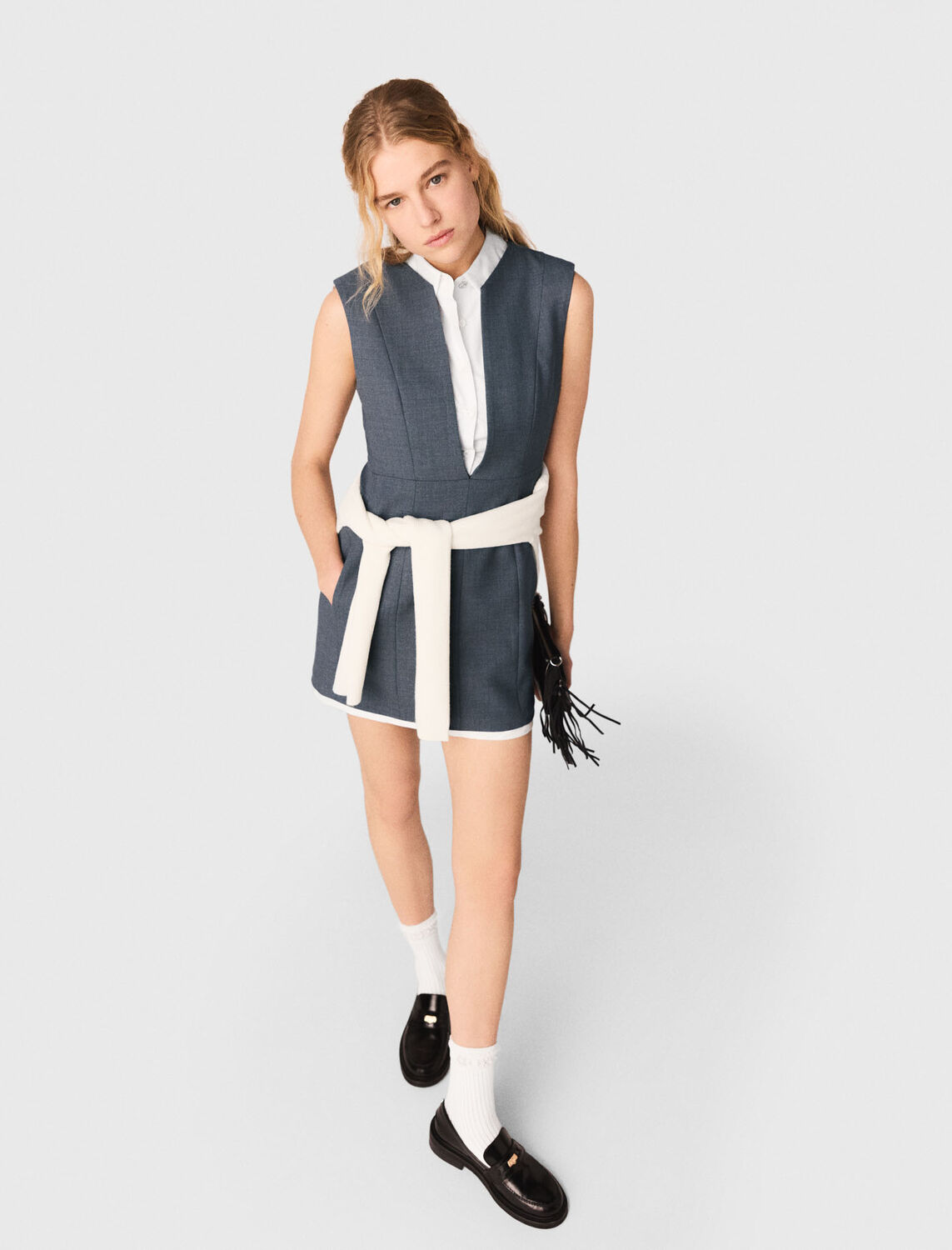 Layered-effect tailored dress : Dresses color Grey