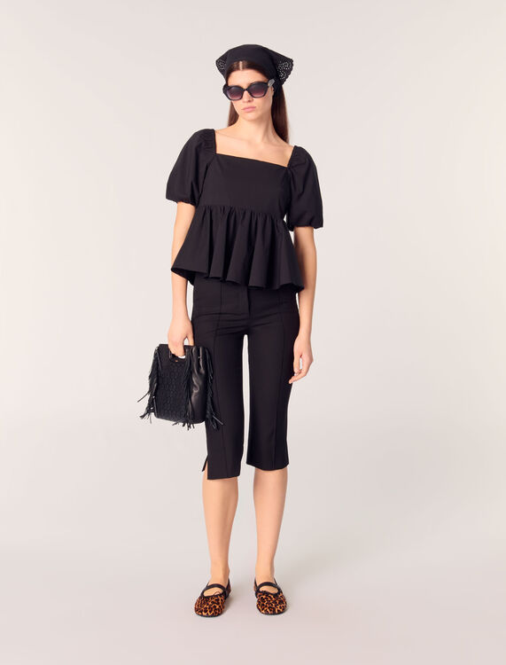 Poplin top with balloon sleeves : Tops color Black