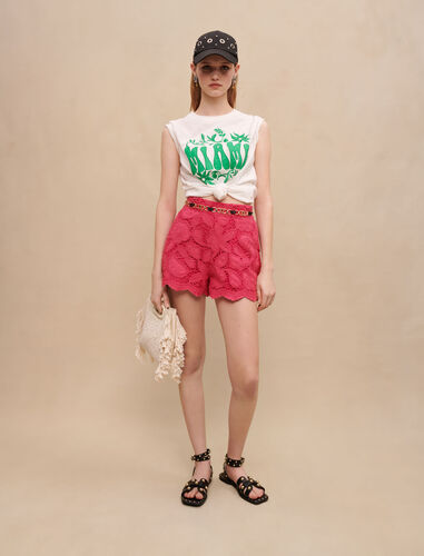 Openwork embroidered shorts : Skirts & Shorts color Fuchsia