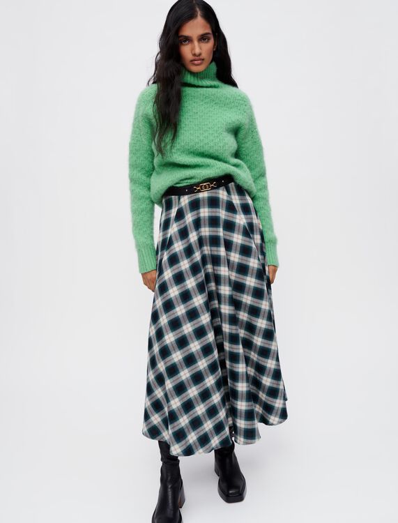 Green and white checked cotton skirt - Skirts & Shorts - MAJE