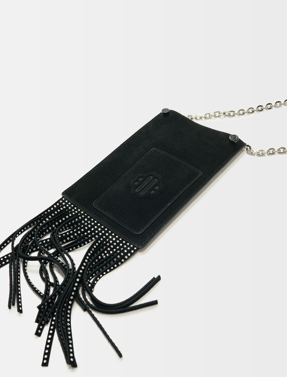 Leather phone bag with fringing - Other Accessories - MAJE