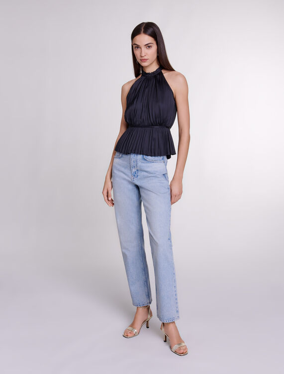 Pleated satin top : Tops color Black