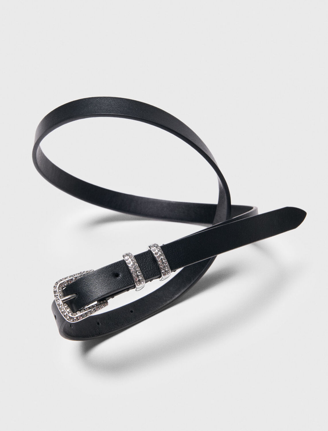 Slim belt with diamanté buckle : Belts color Black