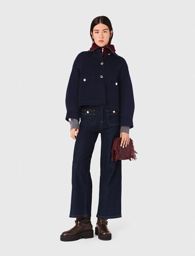 Cropped wool jacket : Coats color Navy