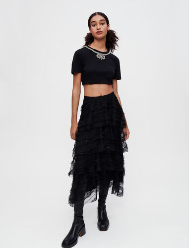 Dotted Swiss tulle skirt with sequins : Skirts & Shorts color Black