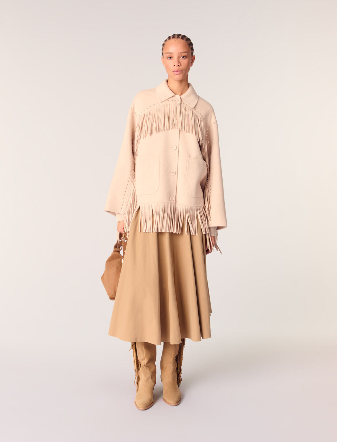 Double-breasted fringed coat - Coats - MAJE