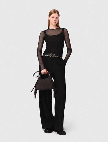 Jersey diamanté top : Tops color Black