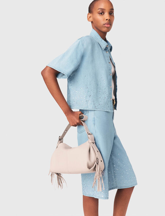 Cropped rhinestone denim shirt - Shirts - MAJE